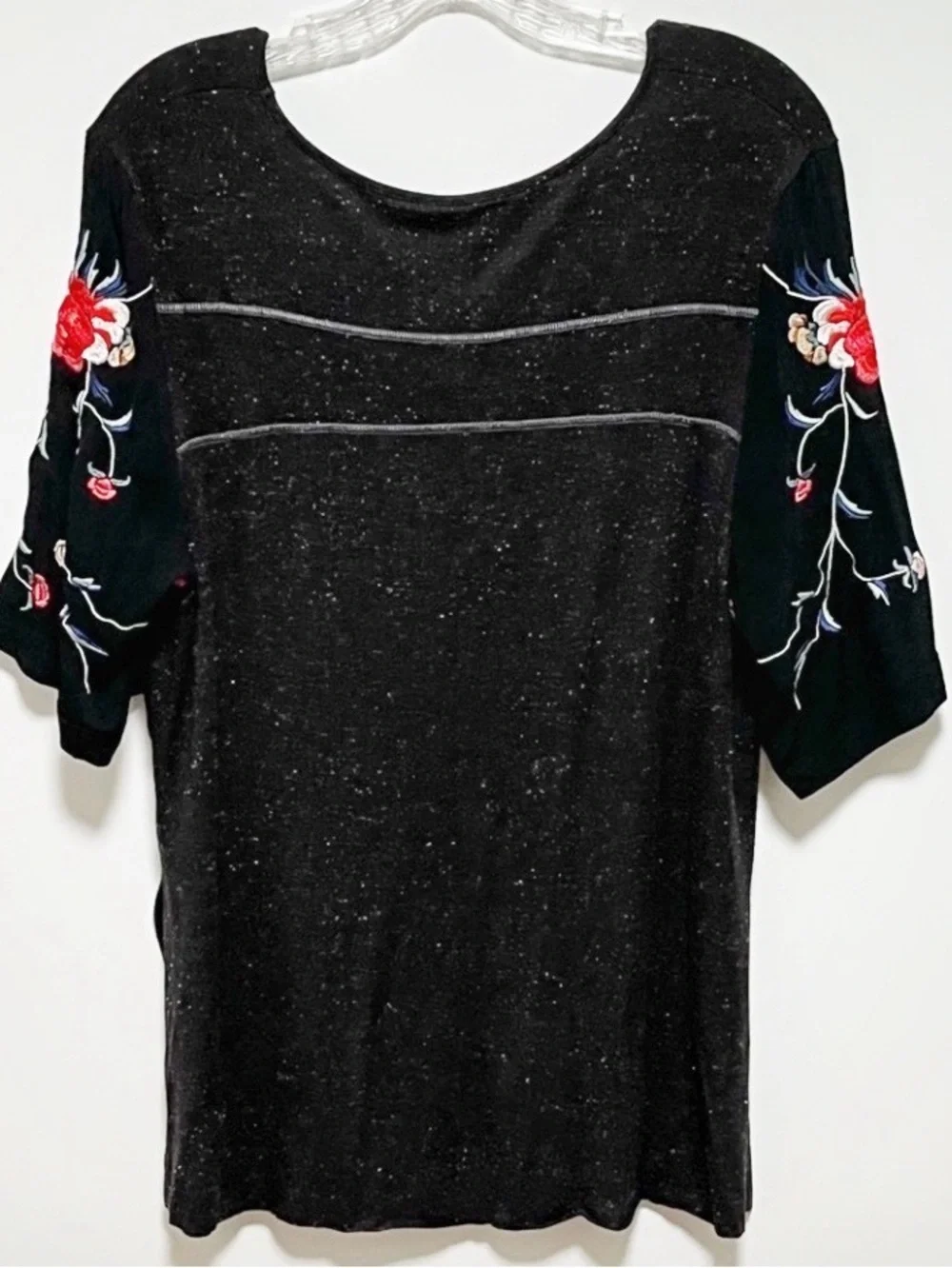 Free People Black Tea Rose Embroidered lace Short Sleeve Hi Low Tunic Top